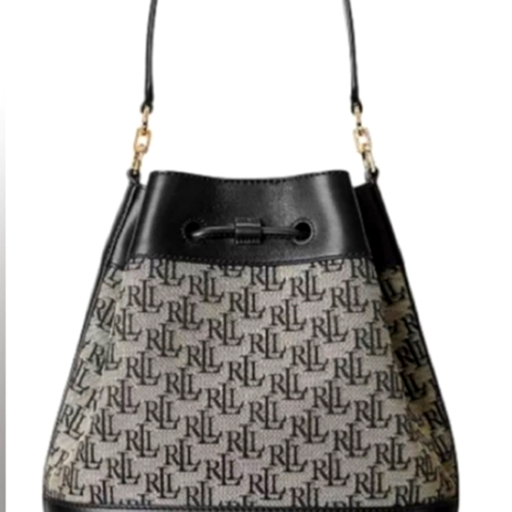 NWT, LAUREN RALPH LAURENMonogram Large Andie Drawstring Bucket Bag
